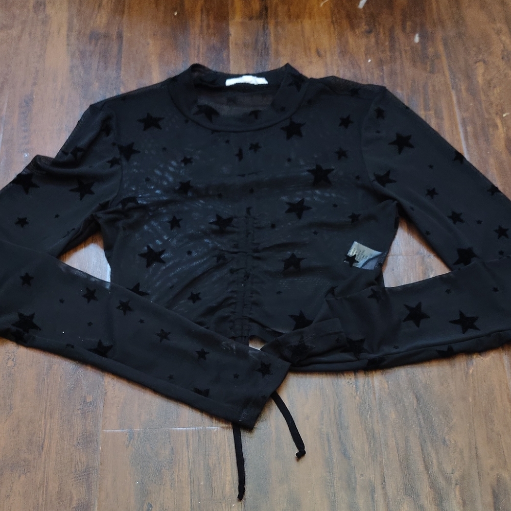 Bear Dance Black Mesh Star Top